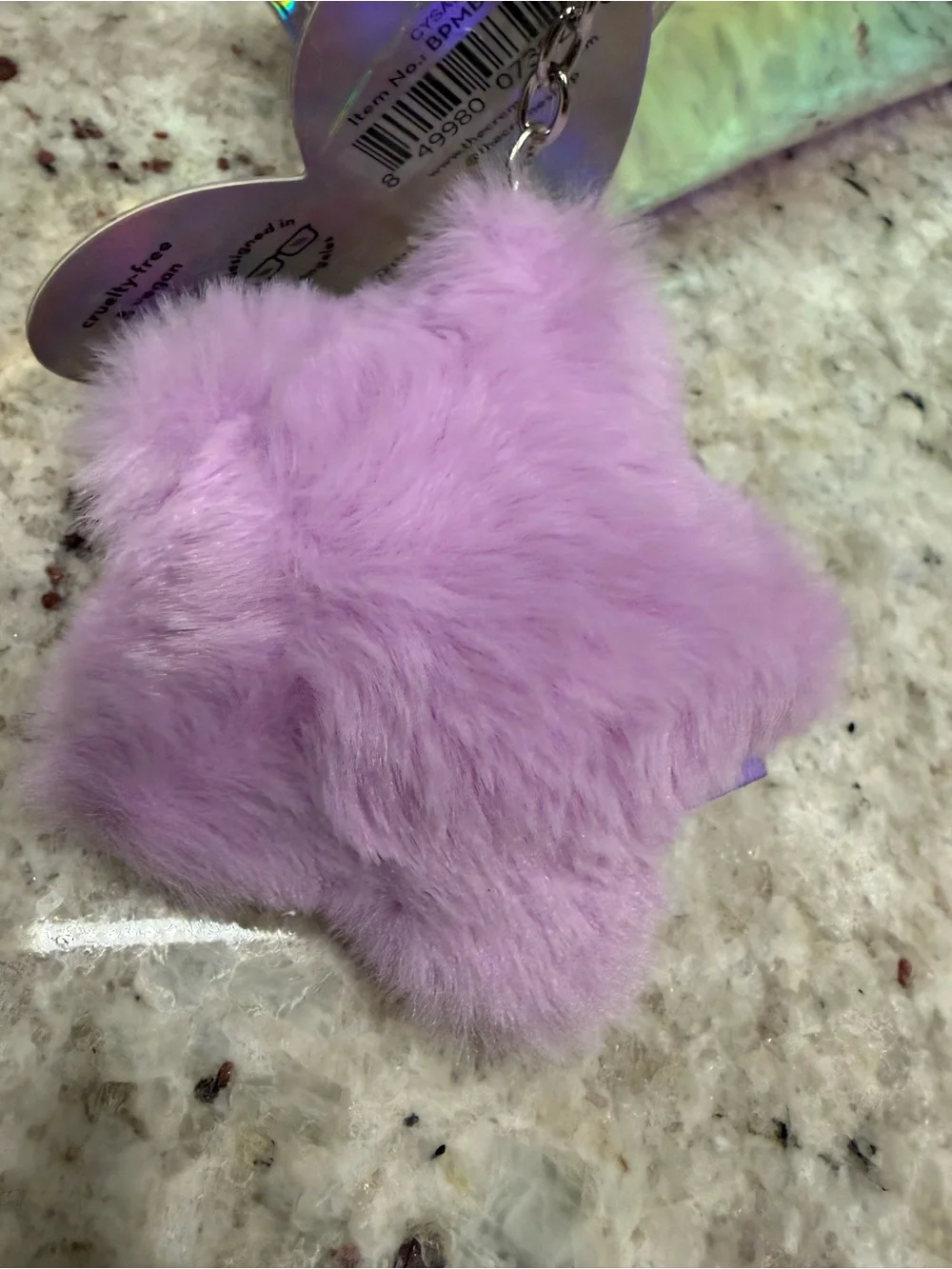 Crème Shop holographic BT21 pouch with purple fuzzy star charm NWT